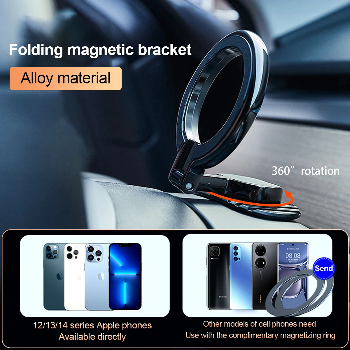 Metal Magnetic Car Mount For iPhone 12 13 Pro Max Mini Universal Car Phone Holder Mobile Cellphone Stand Compatible with MagSafe