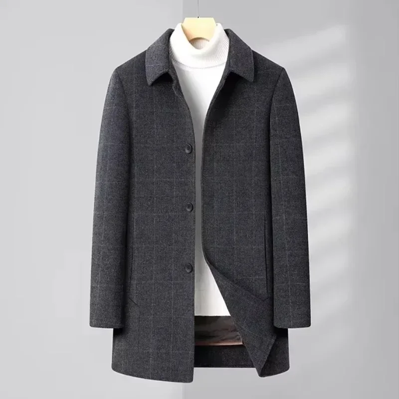 

COZOK men's double-sided woolen coat mid-length casual wool suit collar duck down lining warm slim fit jacket