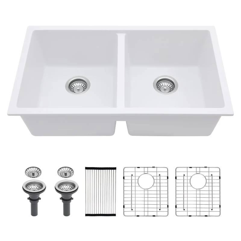 

33 "x19" Quartz Under Mount White 33 Double Bowl Granite Composite Kitchen Sink