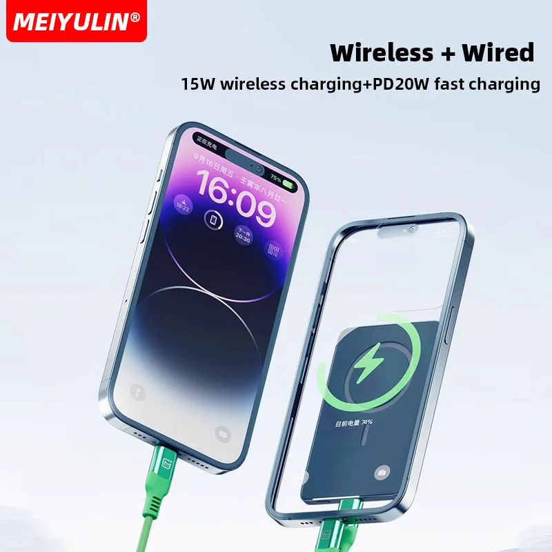 باور بانك مغناطيسي 10000 مللي أمبير في الساعة شاحن لاسلكي 5000 مللي أمبير في الساعة USB C شحن سريع بطارية خارجية للهاتف المحمول لهاتف آيفون 16 وسامسونج وشاومي