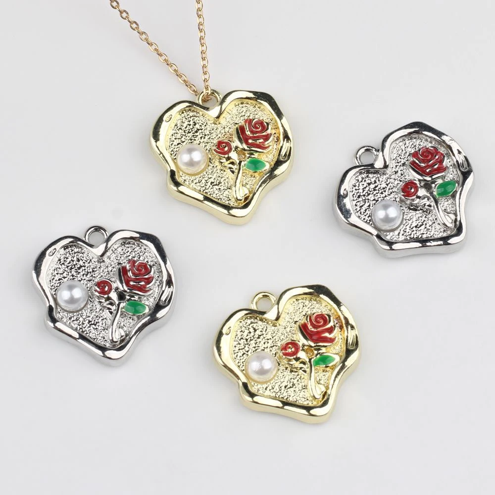 

10pcs Fashion Cute Heart Rose Charms Pendant Jewelry Making Accessories Handmade DIY Bracelet Earrings Necklace Ornament Craft