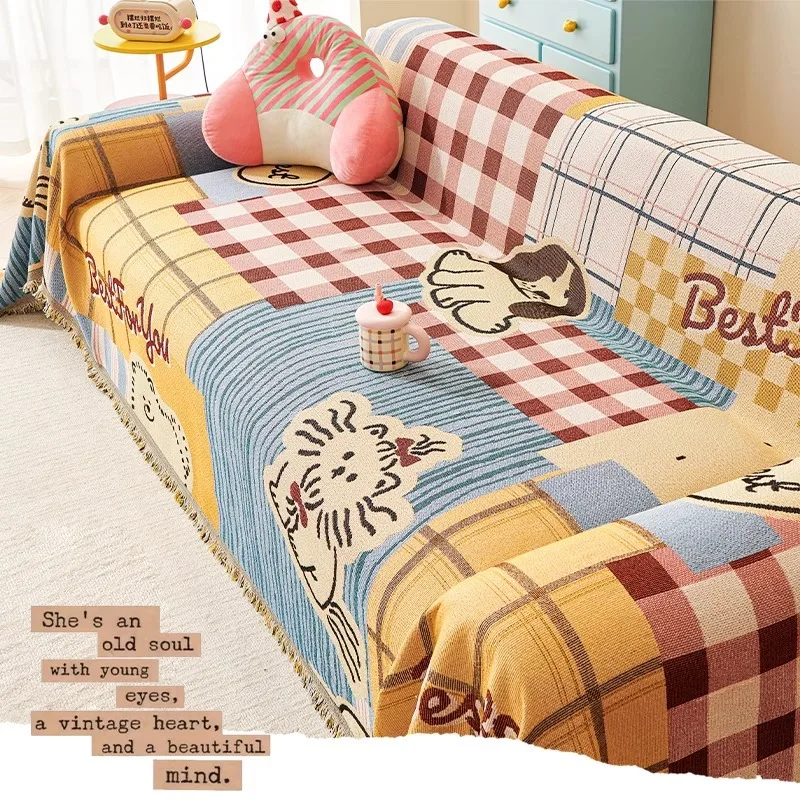 Living Room Furniture Sofa Cover Soft Easy Care Cartoon Sofa Cover Non-Slip Anti-Cat Scratch Sofa Blanket for Loveseat Sofa