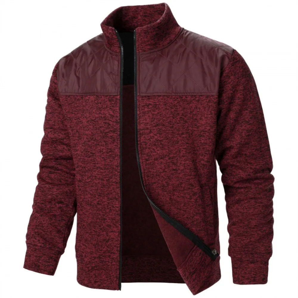Men\'s Jacket Patchwork Stand Collar Slim Fit Cardigan Sweatshirt Sportswear Casual Autumn Coat Zip Up