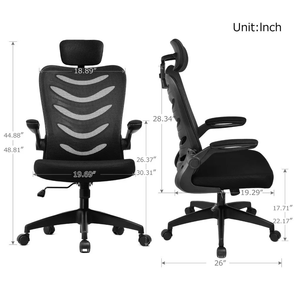 Gaming Office Chair Ergonomic High Back Executive Adjustable With Headrest Flip-Up Armrests Black Computer Armchair Furniture