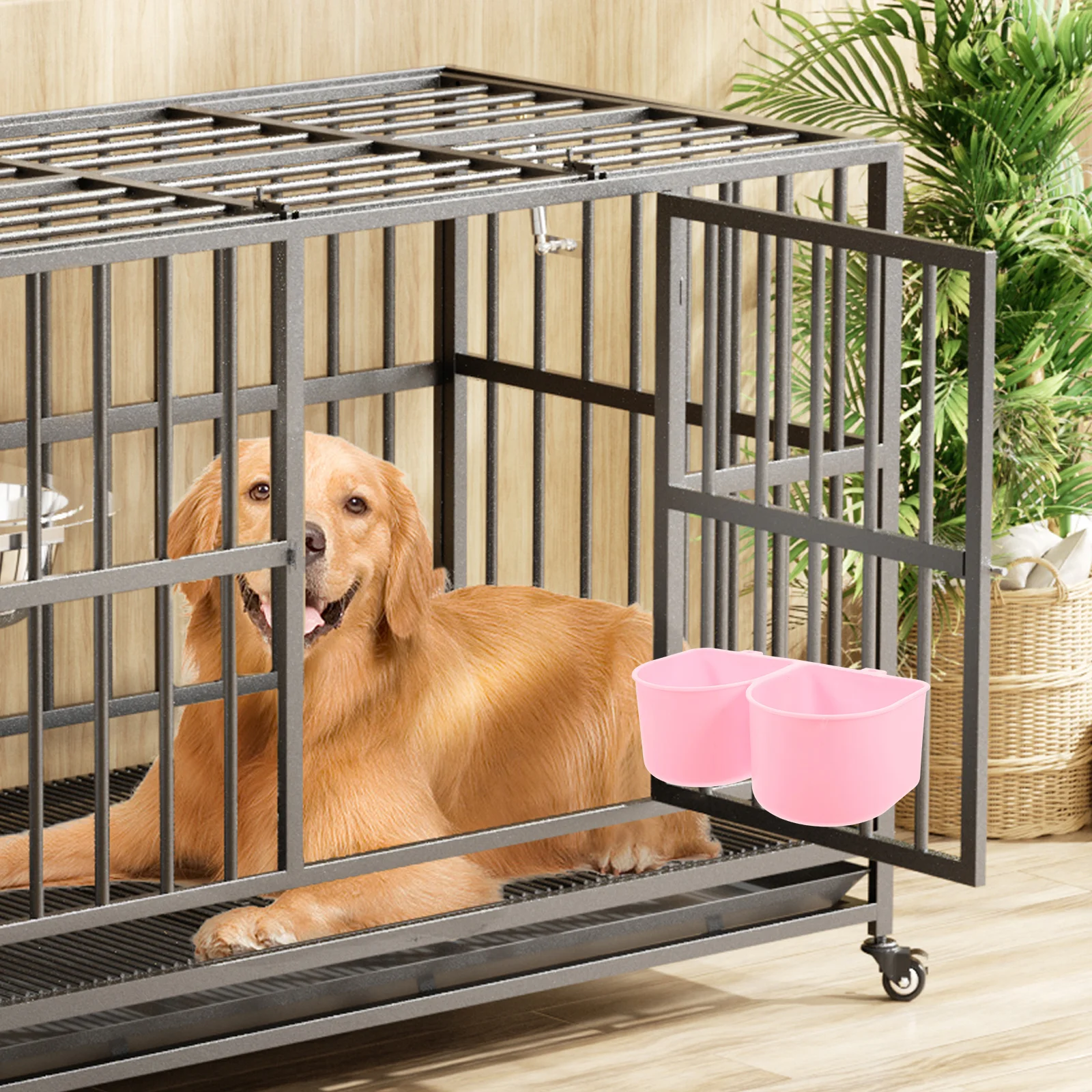 

Pet Cage Bowl Hanging Feeding Water Bowl for Cats Dogs Small Animals ABS Kennel Bowls Parakeet Cups Adjustable Height