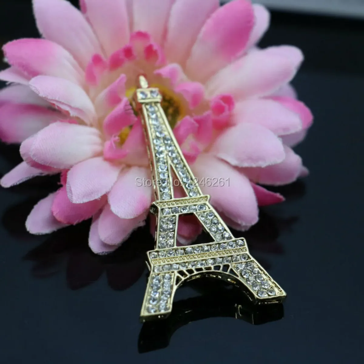 The Leaning Tower of Paris Rhinestone Brooch Breastpin Elegant Jewelry Making Design Brooches Crystal Gifts Women Girls 31*65mm