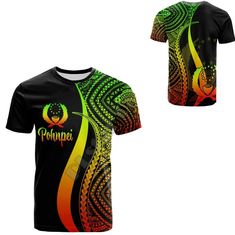 Polynesian Vintage - POHNPEI Street 3D T Shirt Hombres Mujeres 3D Impreso Streetwear Camisetas sueltas de manga corta