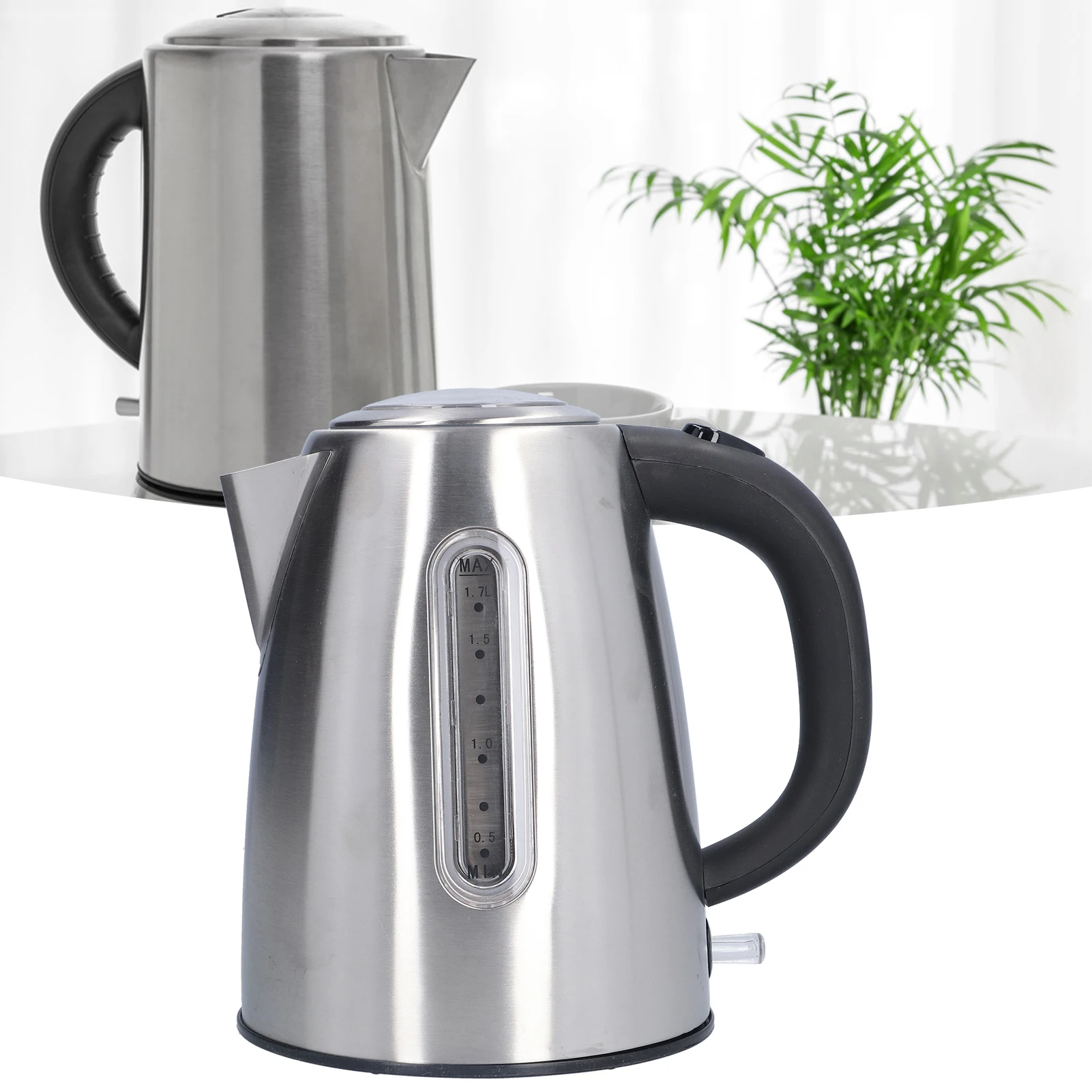 Chaleira elétrica sem fio de aço inoxidável, 1,7l, com desligamento automático e proteção contra fervura seca, aquecedor de água de ebulição rápida, jarro para casa