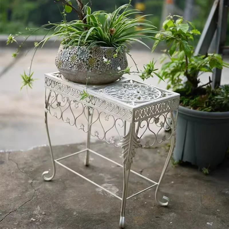 Outdoor Iron Flower Stand for Balcony Vintage Cast Iron Plant Table for Succulents Rustic Patio Display Rack Durable Plant Shelf