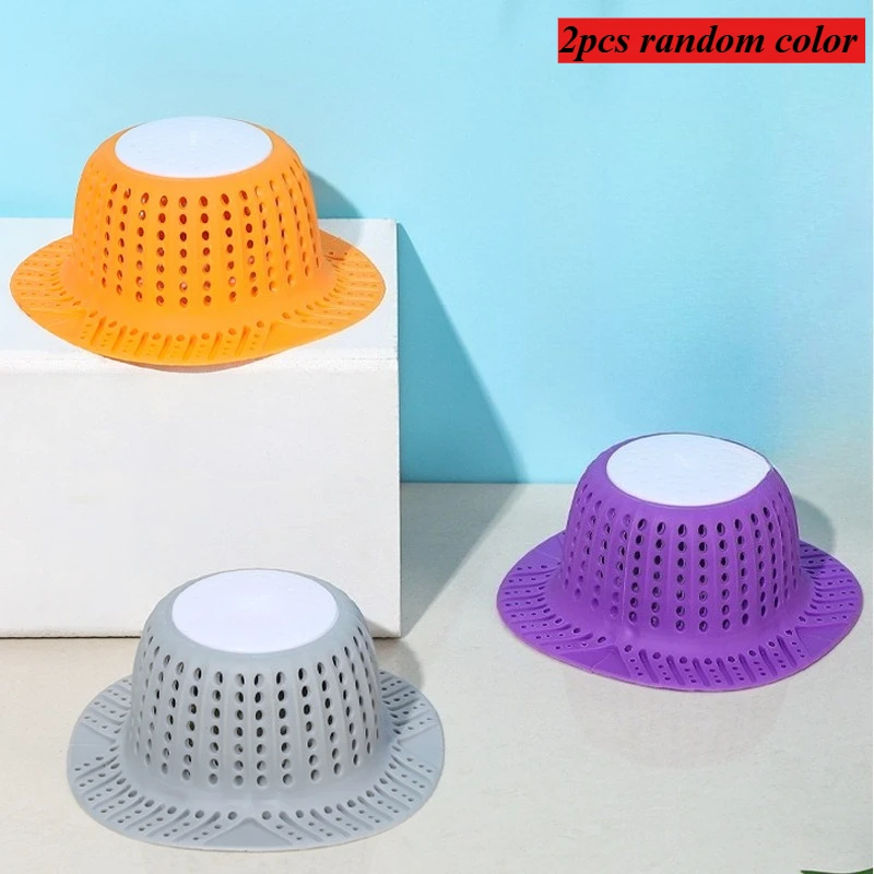 2pcs Random Color Simple Practical Multifunctional Sink Strainer Bathroom Anti-blocking Silicone Floor Drain Cover Sewer Outlet