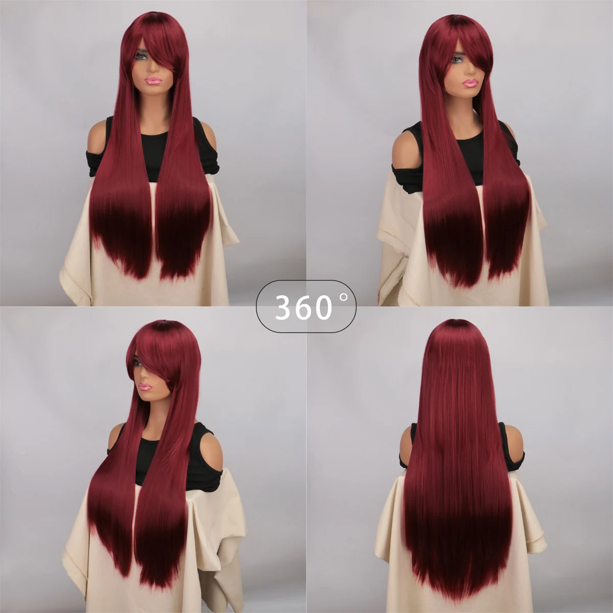 

Long Straight Wine Red Girls Cosplay Wigs with Bang Cosplay Wigs High Temperature Fiber Hair Wigs Costume Party