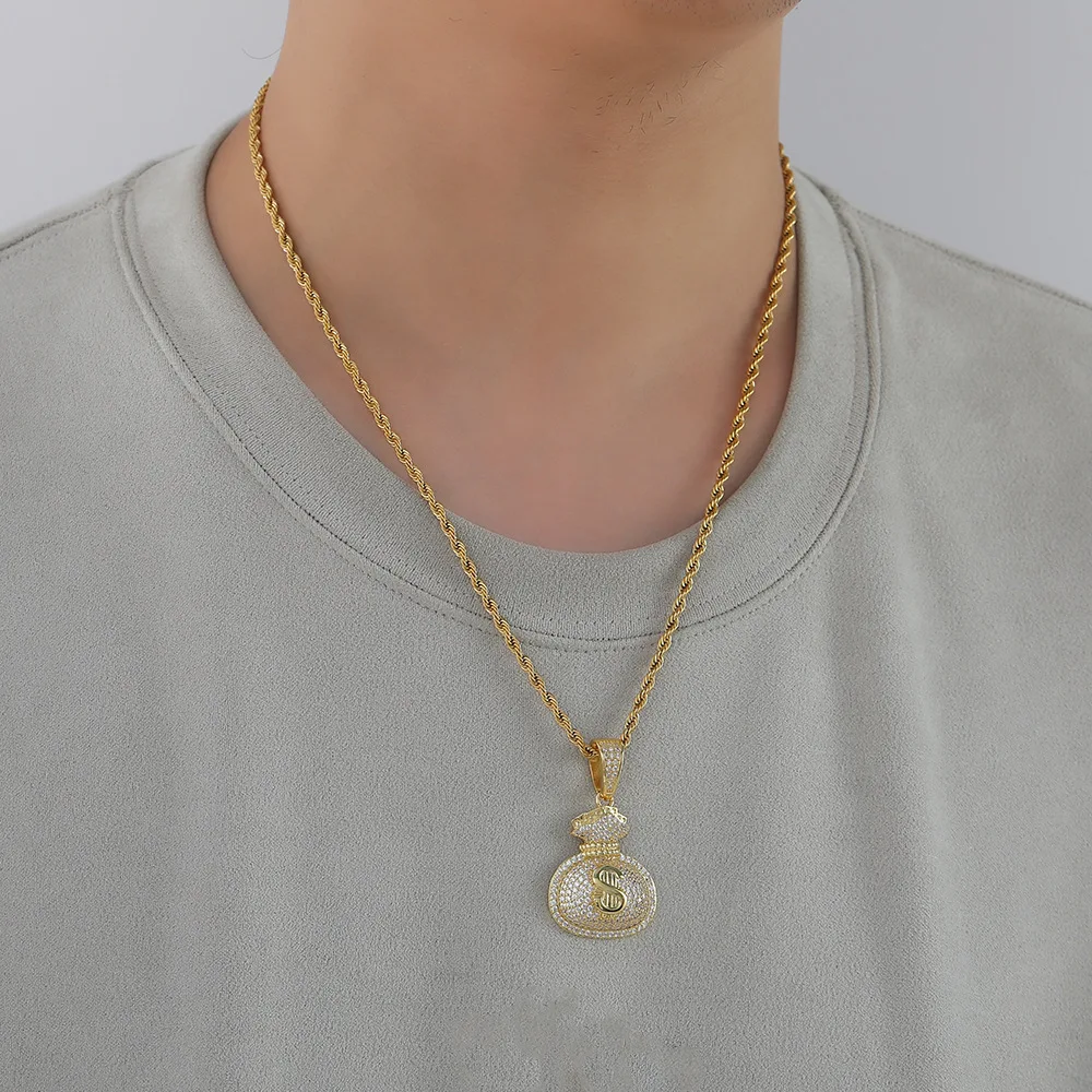 

Western Hip Hop Rap Dollar Sign $ Pendant Wallet-Shaped Unisex Necklace Accessory