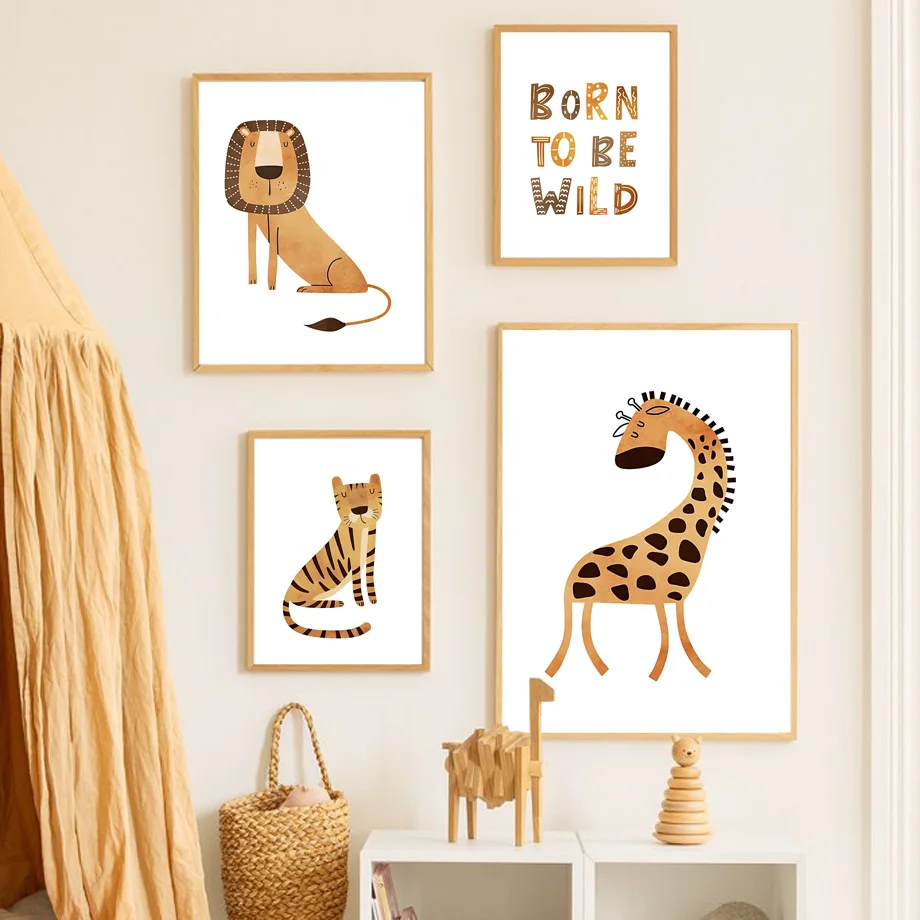 Boho Lion Tiger Monkey Giraffe Sun Rainbow Poster Print Nursery Wall Art Mural Canvas Painting Art Mural Baby Child Room Decor