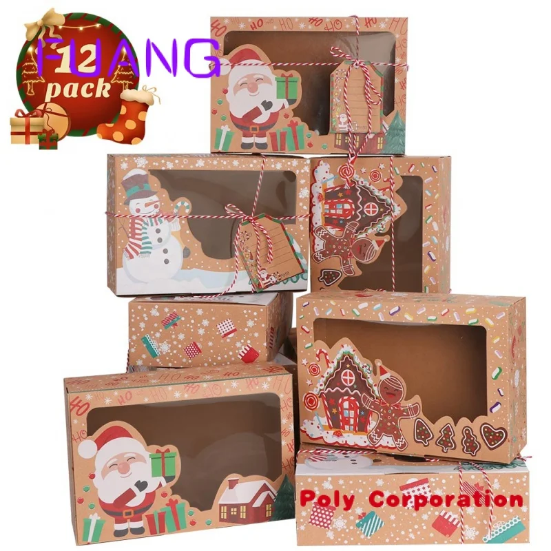 Unser warmes Weihnachts geschenk Weihnachts fenster Kuchen box Design für Weihnachten Bäckerei Keks Kuchen Brownie Paket verpackung Box für kleine Unternehmen