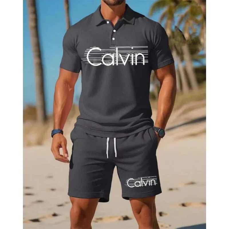 

Summer versatile trendy Polo set for men, breathable and sweat-absorbent top and shorts, suitable for daily , fitness, leisure,
