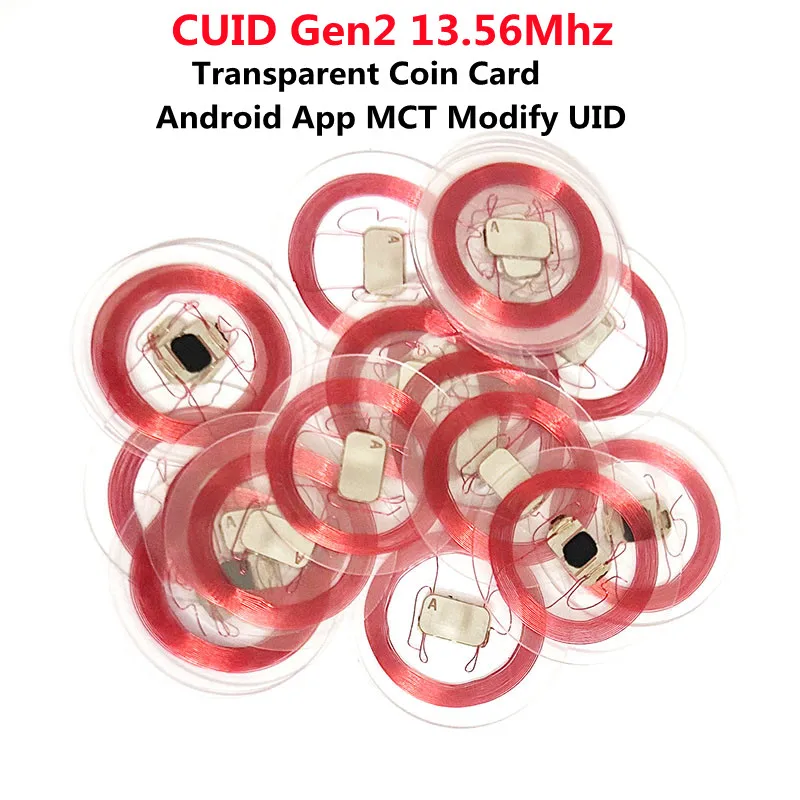 

CUID Tag Gen2 electronic rewritable smart key NFC clone token 13.56Mhz 1K S50 ISO14443 changeable Transparent Coin Magic Card