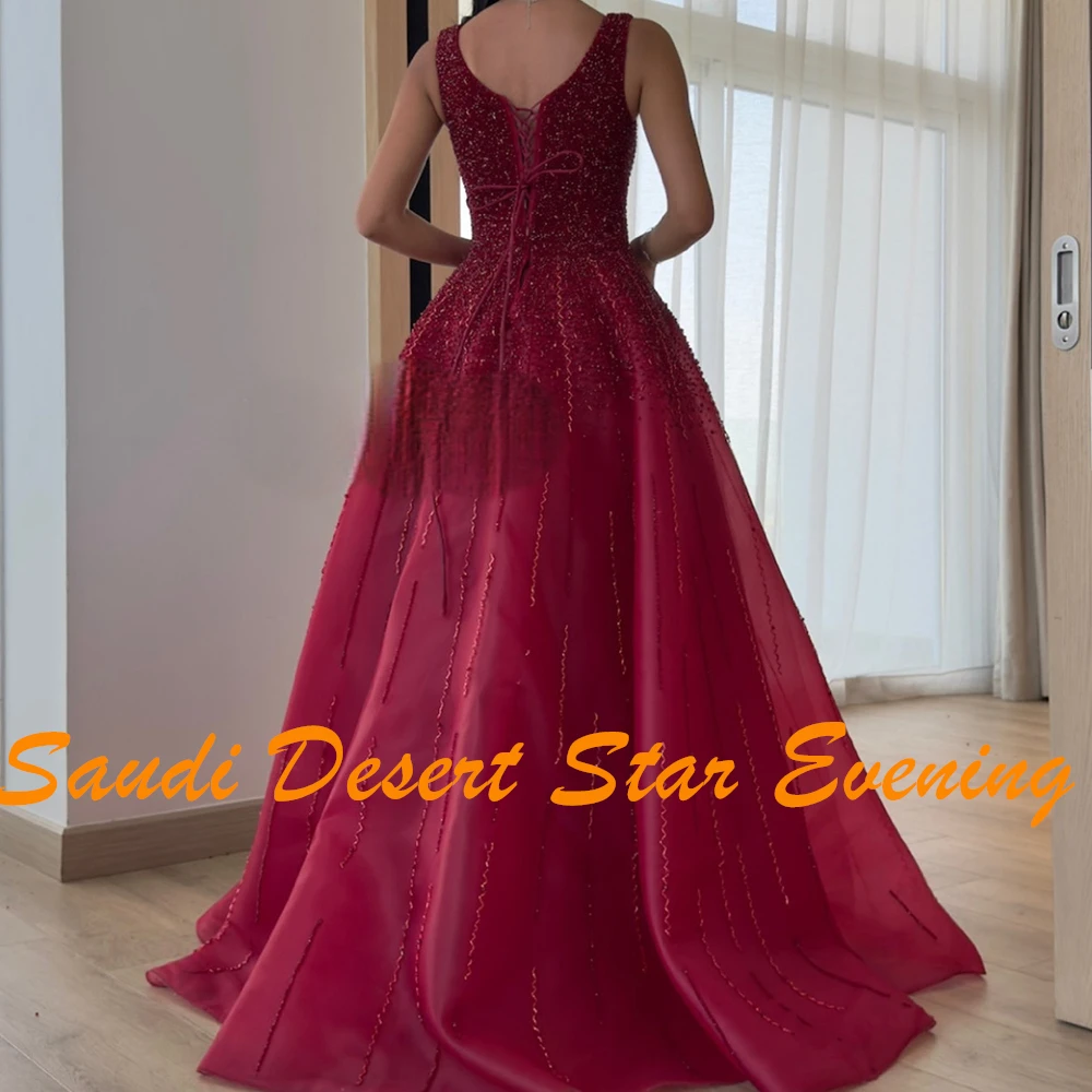 Customized  Exquisite Square Collar Organza Evening Dress with Lace Sequined Classic A-Line Cap Sleeve Lace Up Back Pa image 4