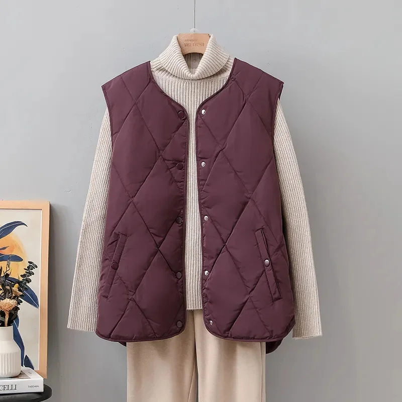 

2025 New Autumn Winter Ultra Light Thin White Duck Down Vest Women Puffer Jacket Female Slim Waistcoat Casual Sleeveles
