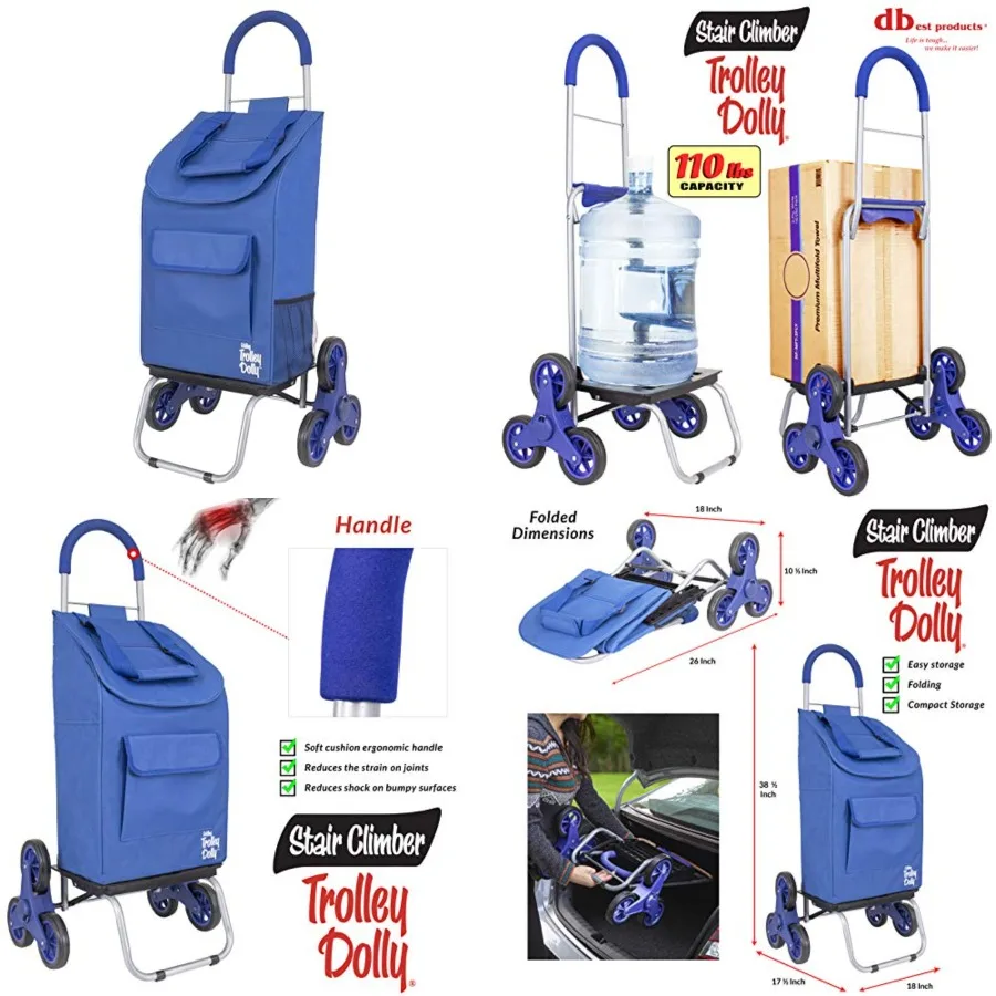 Carretilla para subir escaleras, se puede usar como carrito de compras, carrito de carga, carrito de herramientas o vehículo plegable fácil de usar con solo un pequeño esfuerzo de montaje; puede soportar un peso de hasta 110 libras.