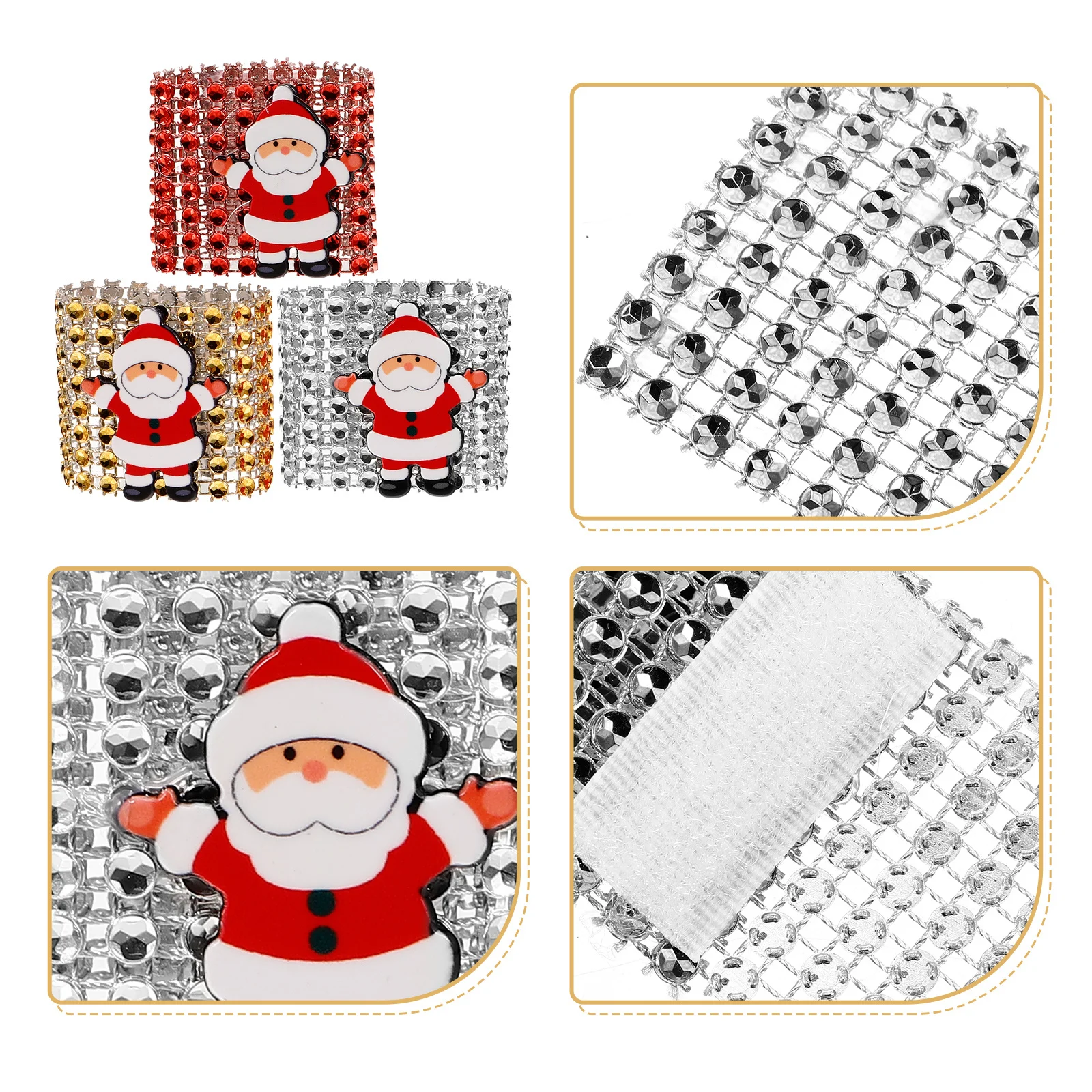 

12Pcs Christmas Napkin Rings Santa Serviette Buckles Reusable Holiday Table Decoration Red Golden Silver Napkin Holders