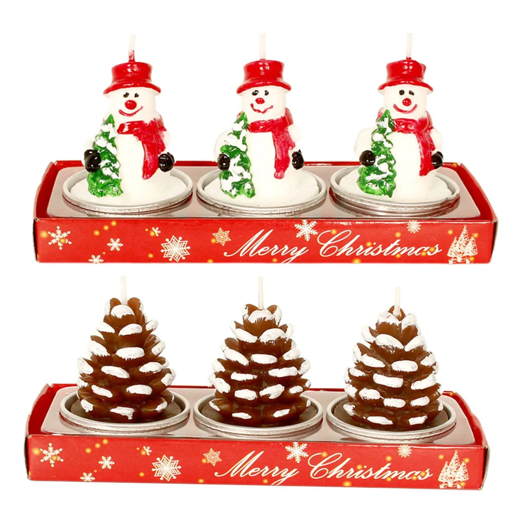 

3pcs Christmas Candles Snowman Centerpieces Holiday Party Ornament Table Decor Supplies Dinner Party Home Decor