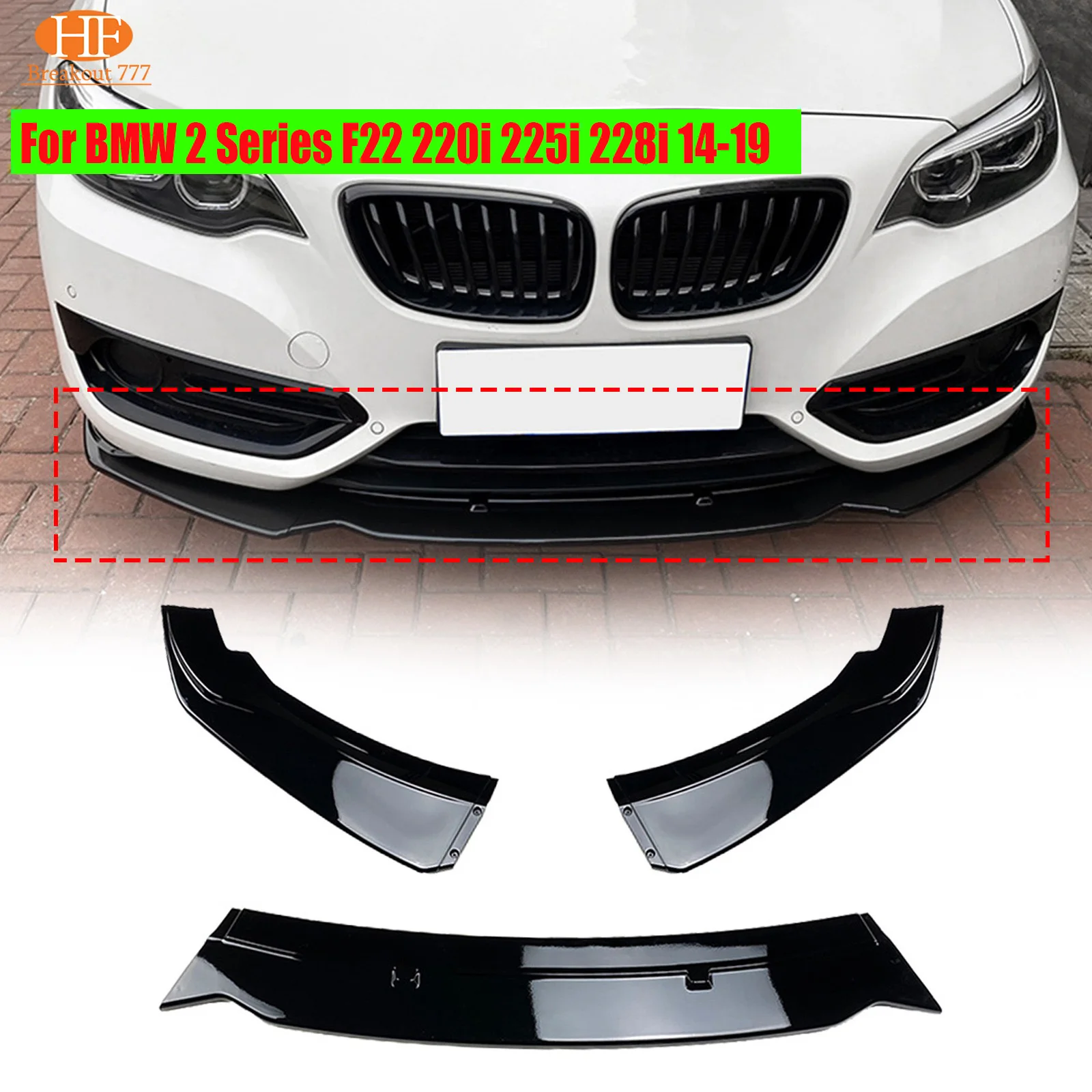 

Car Front Bumper Spoiler Lip Splitter Diffuser Body Kit For BMW 2 Series F22 220i 225i 228i 14-19 Black