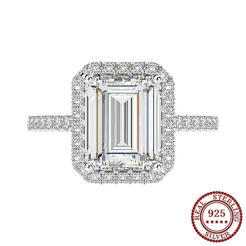 

2025 New Trend 925 Sterling Silver Classic Temperament Grand Fashion Classic Women's Inlaid Flat Cut Stone Luxury Exquisite Ring