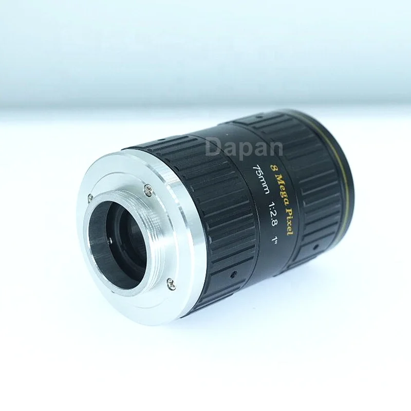 عدسة كاميرا احترافية C Mount Manual Iris مقاس 75 مم بدقة 8 ميجابكسل وحجم مستشعر 1 بوصة للتطبيقات الصناعية