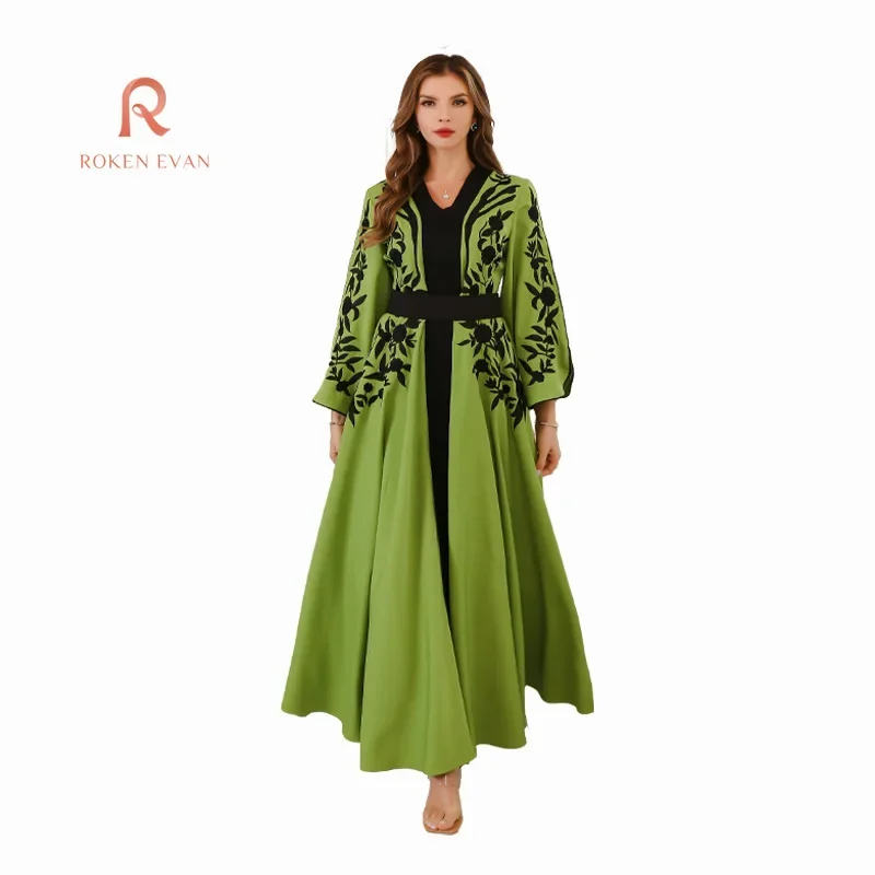 ROKEN EVAN Moroccan Kaftan Abaya For Woman Embroidery Jalabiya Party Long Robe Dubai Vestidos Saudi Eid Muslim Ramadan Dresses