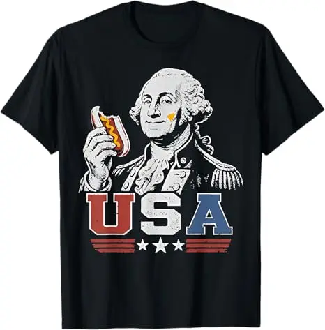 George Washington Glizzy USA Lustiges Hotdog-T-Shirt zum 4. Juli Y2k Humor BBQ Steak Hot Dog Würstchen Grafik-Bekleidung Grill-Comic – Detail 16