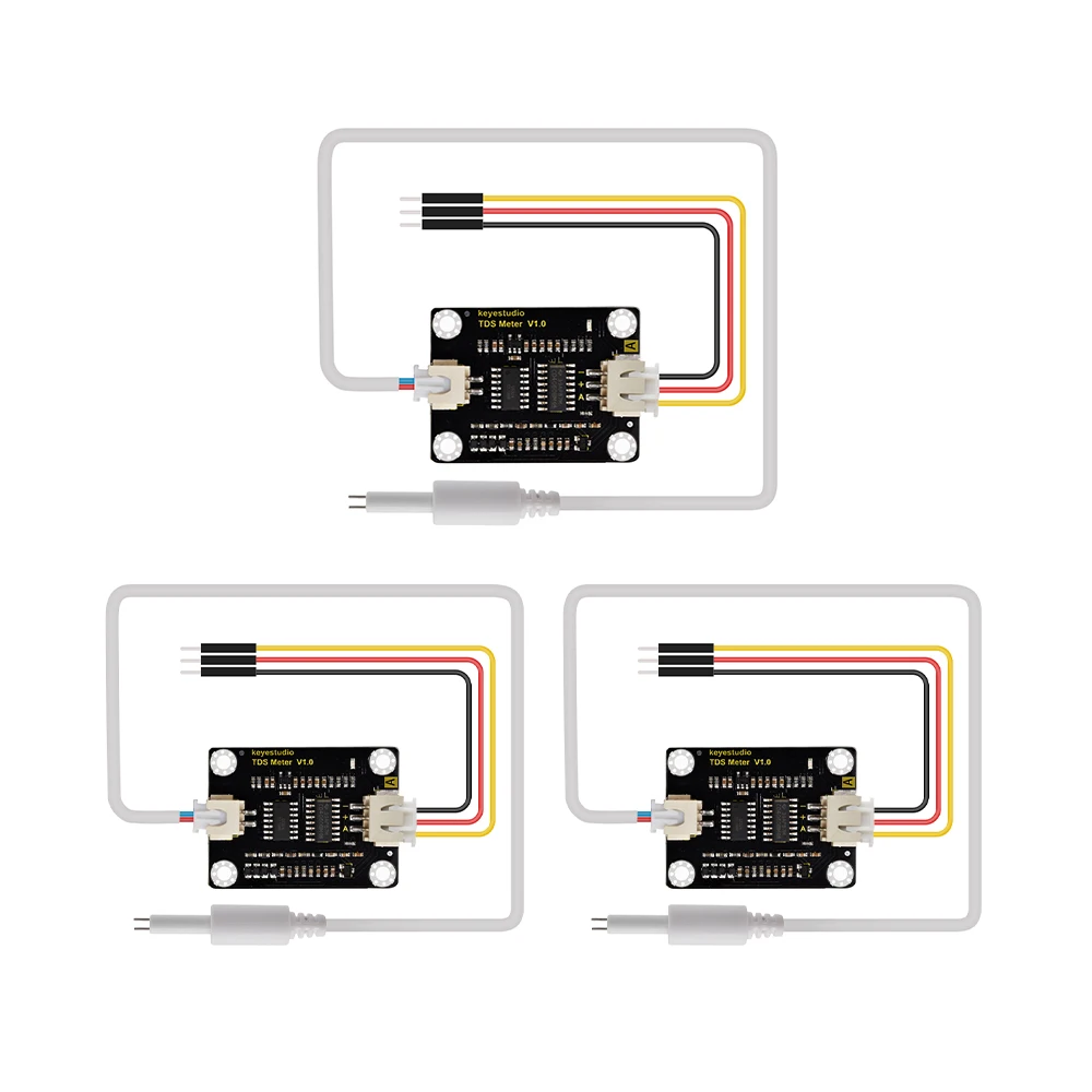 3PCS Keyestudio TDS Meter Probe Water Quality Monitoring V1 Sensor Module with XH2.54-3Pin Jumper Wire Connector for Arduino