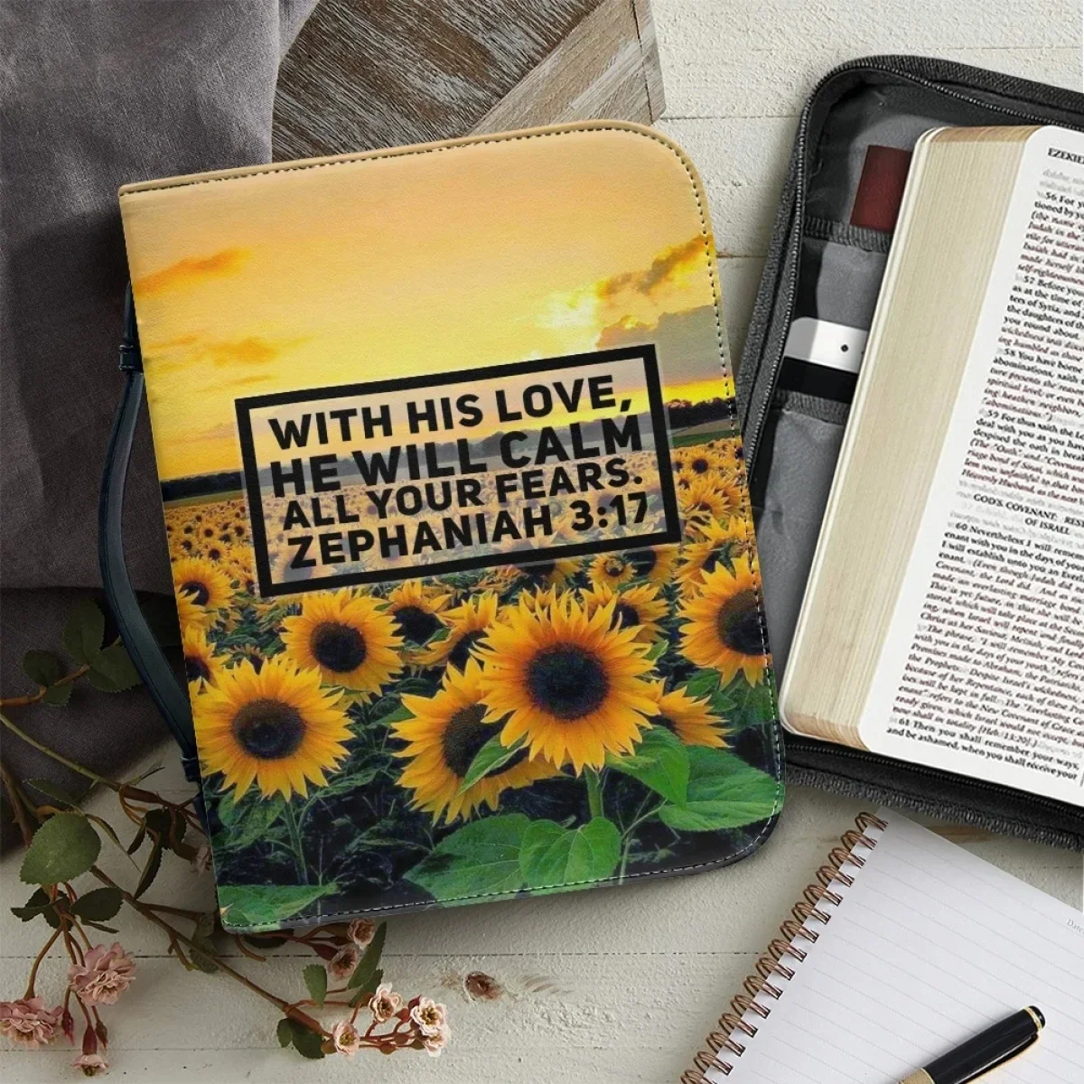 

Handbags Classic Bible Verse Print Bible Cover Case PU Leather Bible Storage Bags Portable Study Book Holy Storage Boxes Hot