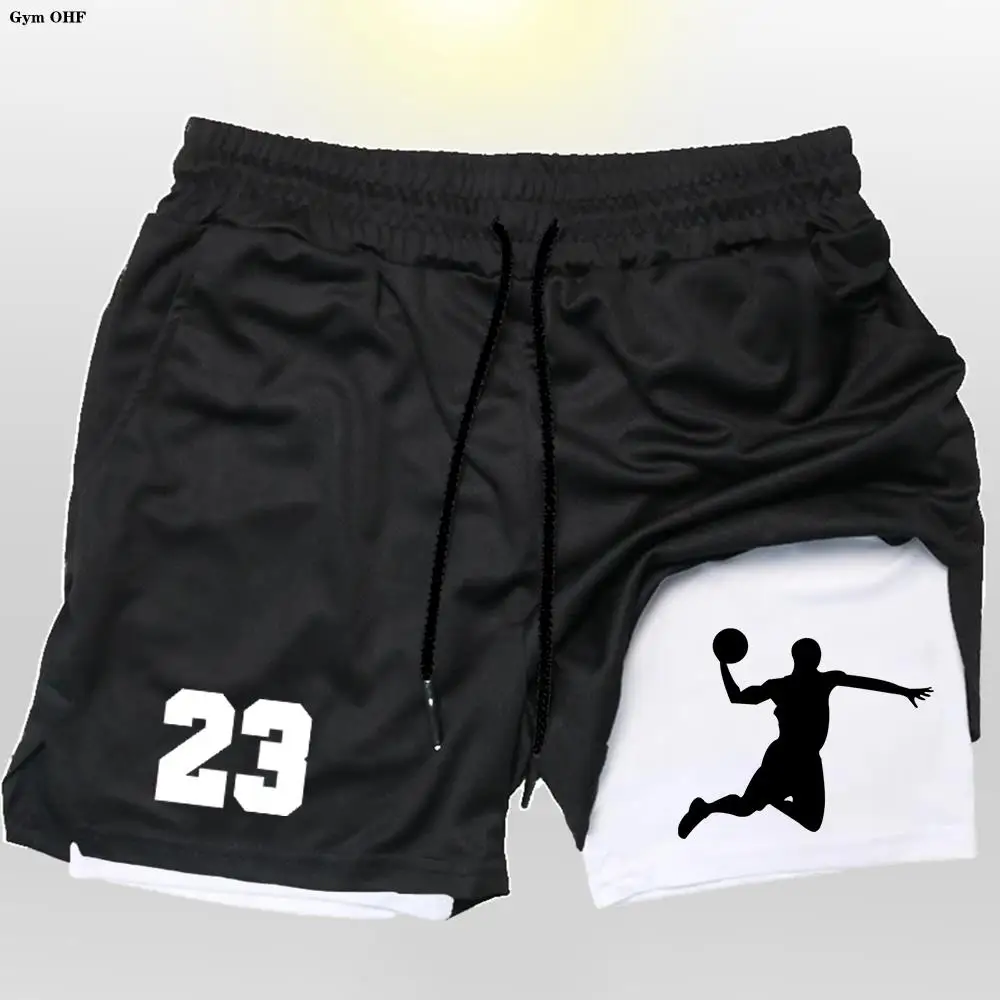 

Men Fitness Training 2 in 1 Shorts Print Summer Double Layer Quick Dry Gym Jogging Mens Outdoor Beach Sport Short 23 Pant