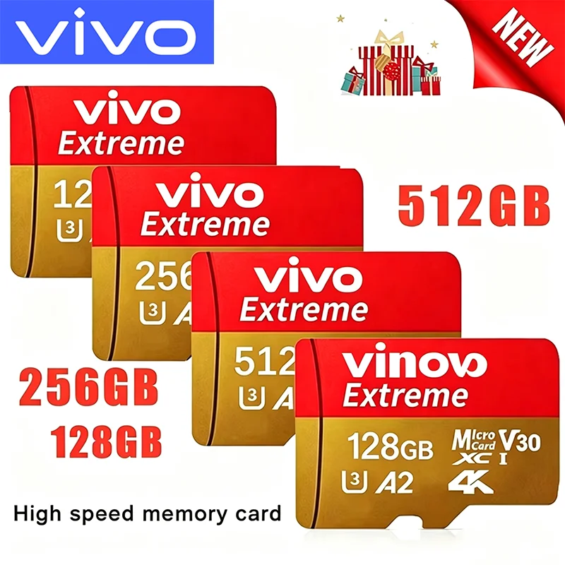 VIVO Memory Card Micro SD Card 2TB 1TB 128GB Card Memory A2 V30 U3 Flash Cards Microsd Compatible For PC Laptop Phone Camera