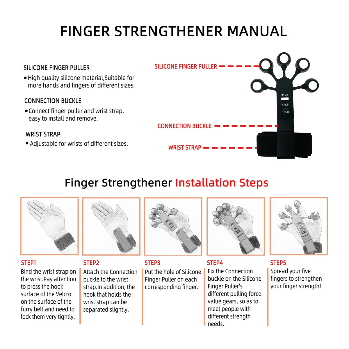 Finger Sleeve for Guitar Finger Trainer Finger Gripper 6 Resistant Levels Recovery Physical Tools For Patient Finger Exerciser