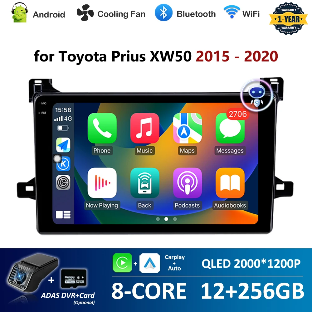 

9'' for Toyota Prius XW50 2015 - 2020 GPS Car Video Multimedia Player Android OS 4G Bluetoot Carplay WiFi Auto Tools Cooling Fan