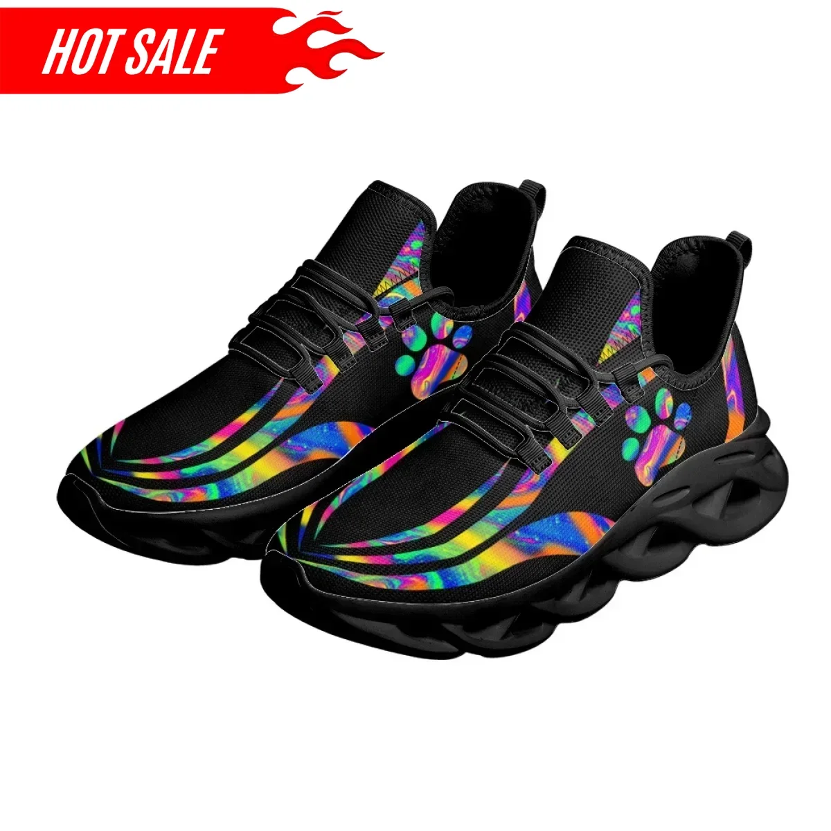 

Spring Autumn Walking Sneakers for Women Artistic Colorful Dog Paws Printed Female Round Toe Tennis Shoes Casual Flats Footwear