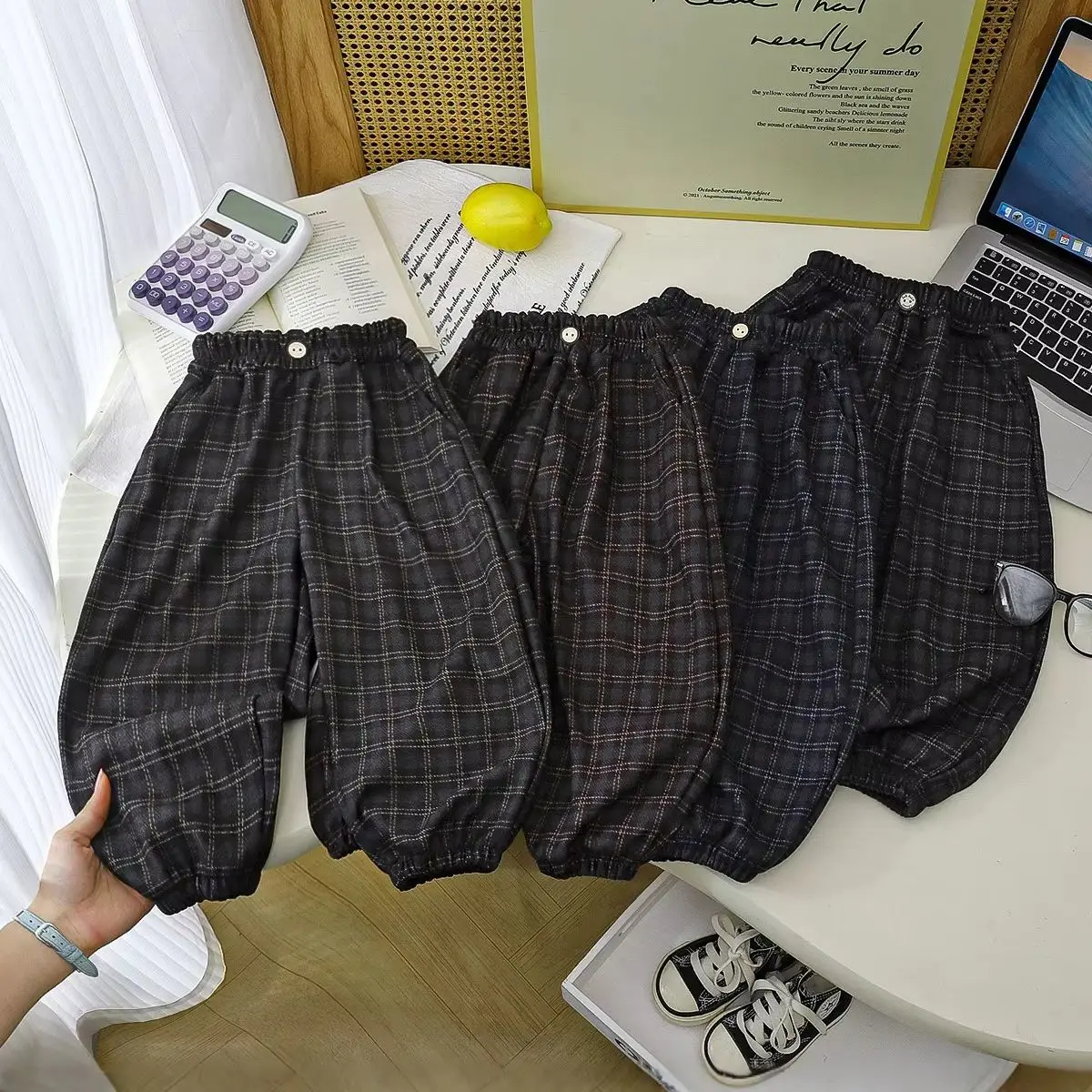 1-9Y Autumn Korean Style Kids Harem Pants Plaid Elastic Waist Pants For Boys Girls Loose Children Trousers