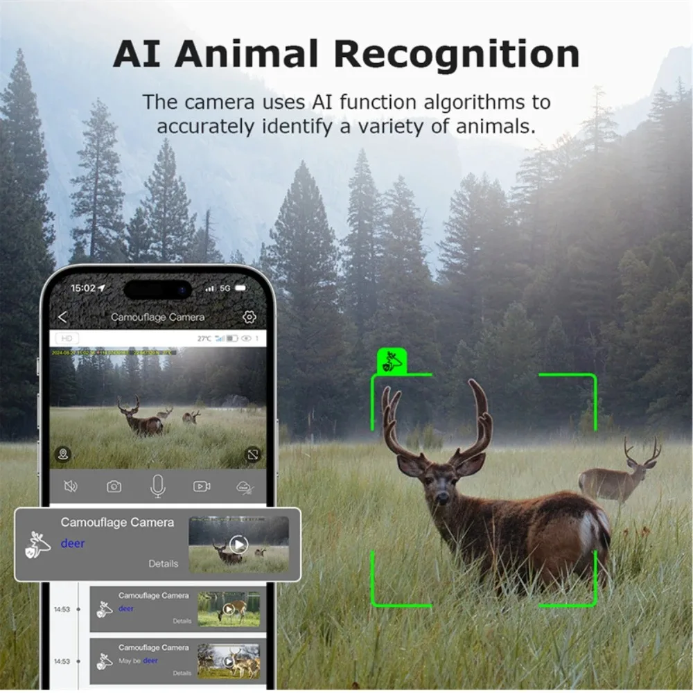 SECTEC 4G Solar Wildlife Camera 3MP HD GPS & PIR Motion Detection AI Animal Recognition Waterproof Trail Cam for Hunting