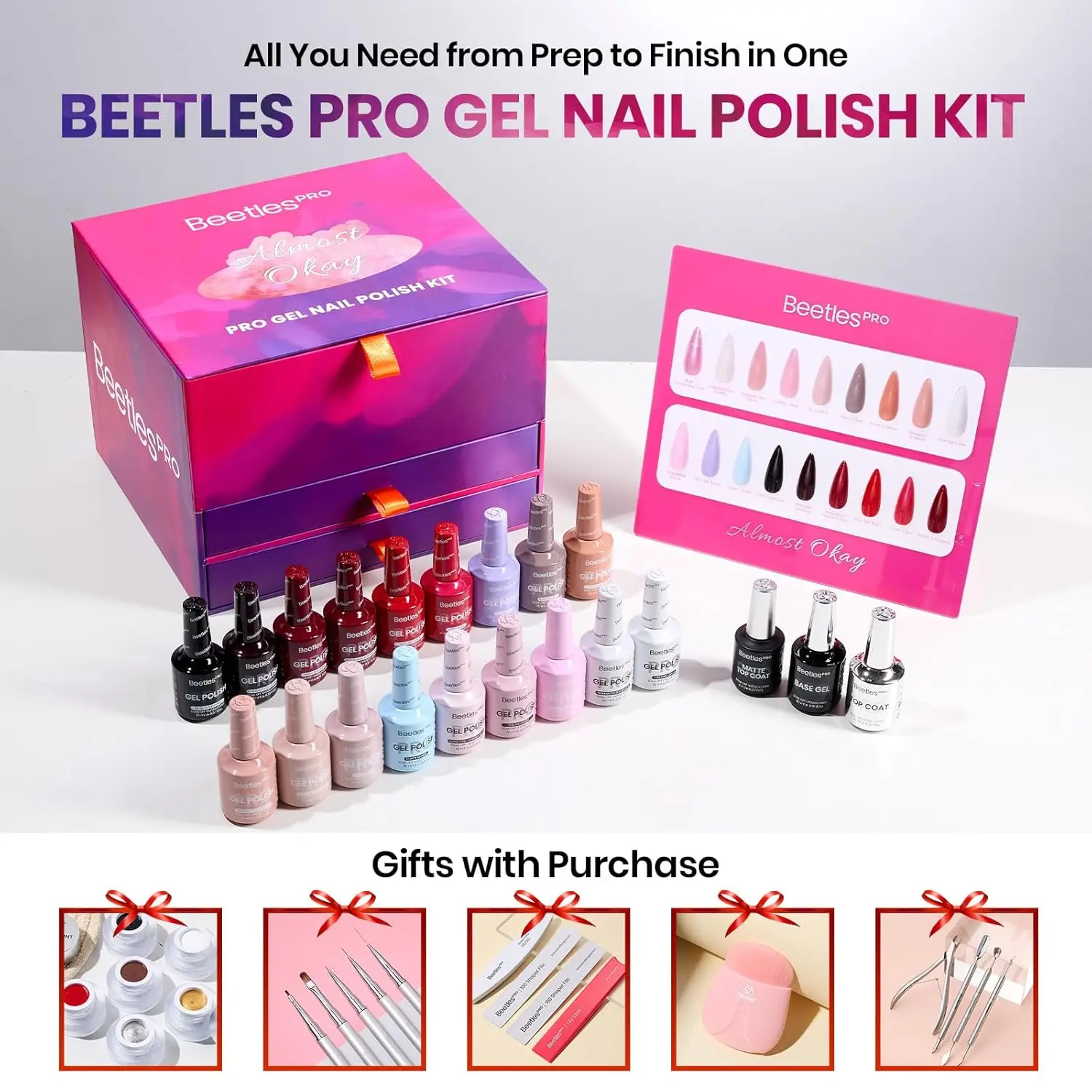 Professionelles Gel-Nagellack-Set mit 18-Farben, Basis- und Decklackern, Nagelwerkzeugen und UV-Lampe für den Salongebrauch