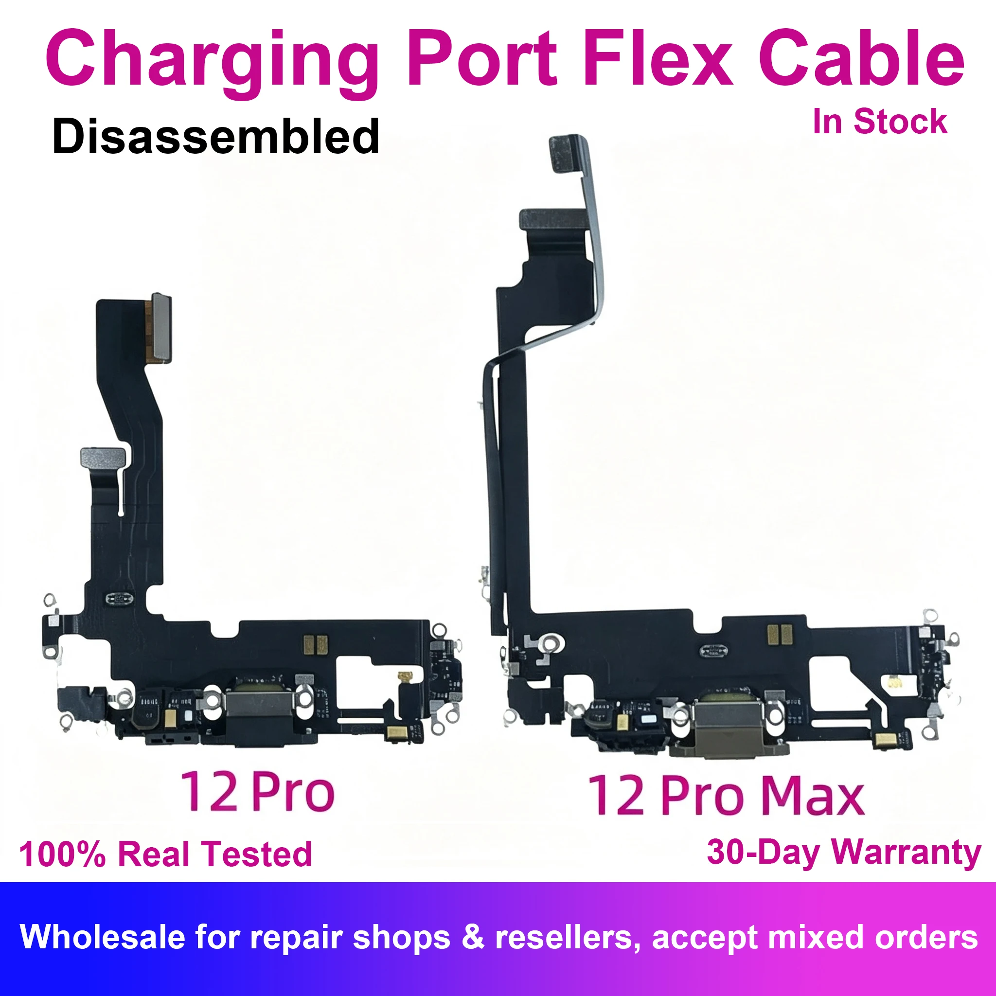 Charging Port Dock Connector Flex Cable For iPhone 12 Pro Max USB Microphone Disassembled Used Ribbon Replacement Repair Parts