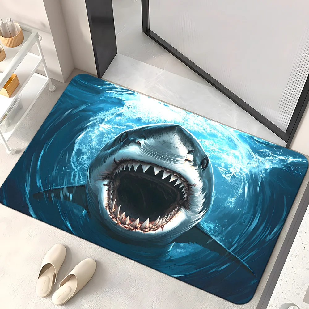 Durable Shark Print Doormat Mat Ocean Beach Style Entrance Rug Polyester Waterproof Household Home Decor Gift Idea Bathroom Mat