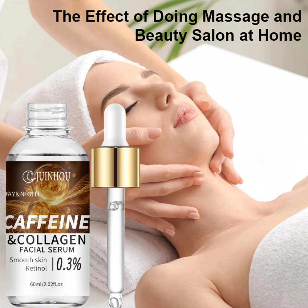 JUINHOU Caffeine Collagen Facial Serum Lightweight Absorbable Essence For Dull Tired Skin Daily Skincare For All Skin Types