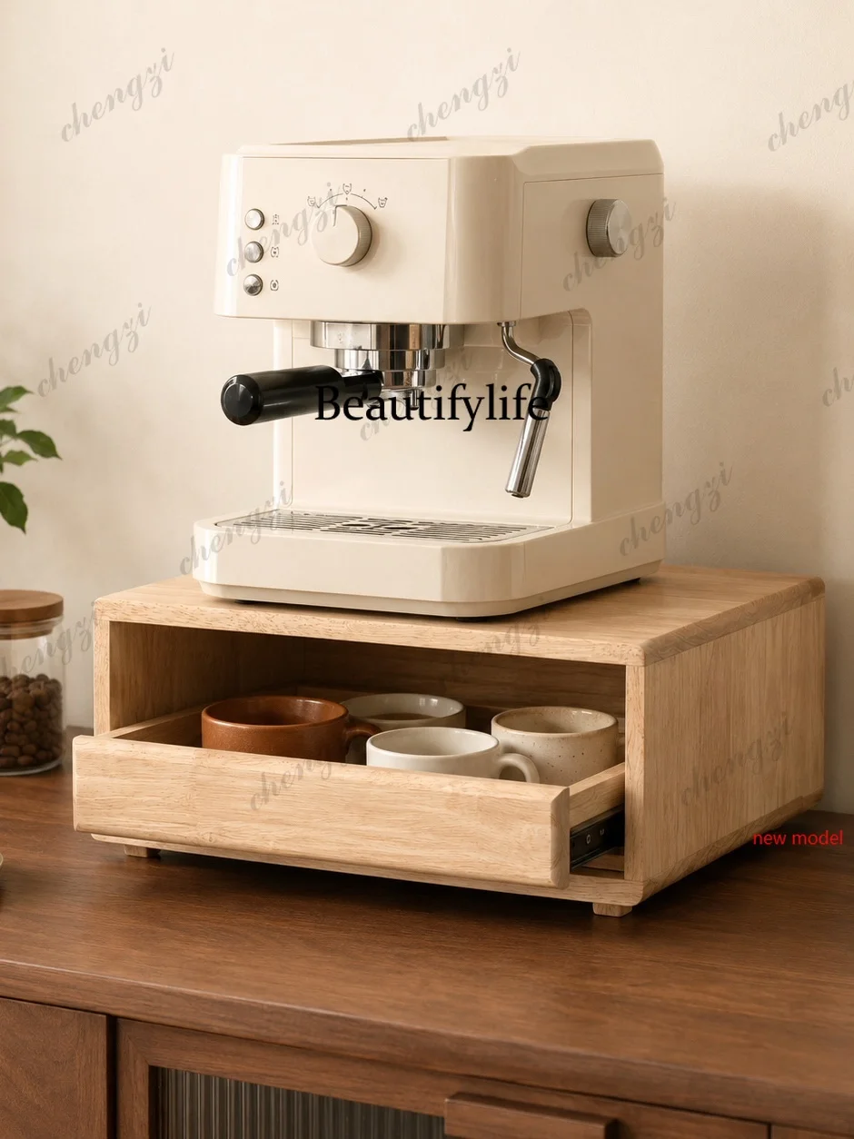 AB03  All solid wood coffee machine rack, drawer type heightening rack, desktop coffee corner storage rack, cup and tea set stor