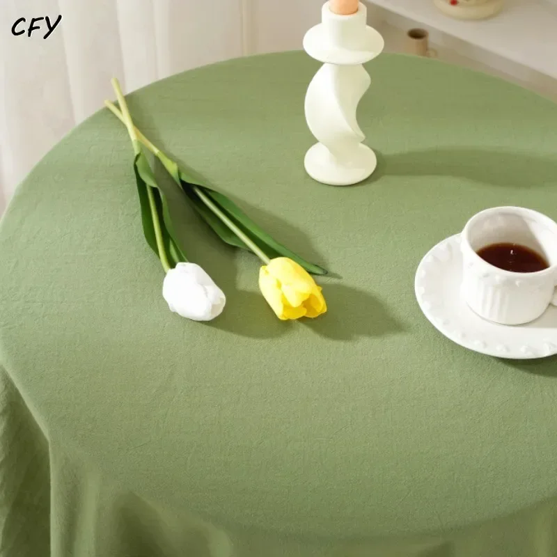 

Cotton Linen Korean Cute Solid Color Round Tablecloth for Coffee Tables Table Cover Table Linen Round Table Tablecloth