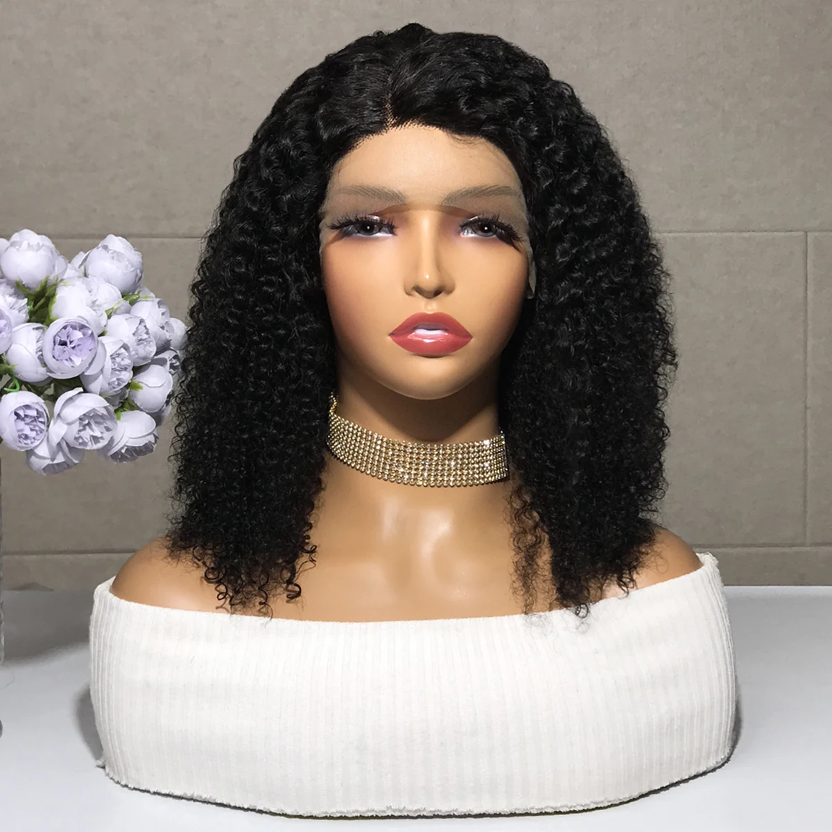 Miss Rola Kinky Curly Lace Front Wigs Brazilian 13x5x1 Lace Human Hair Wig Remy Natural Color Curly Human Hair Wigs