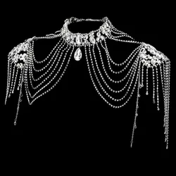 New Fashion Luxury Rhinestone Shoulder Chain Shining Wedding Party Crystal Pageant Prom Accessories Women Necklace Handmade