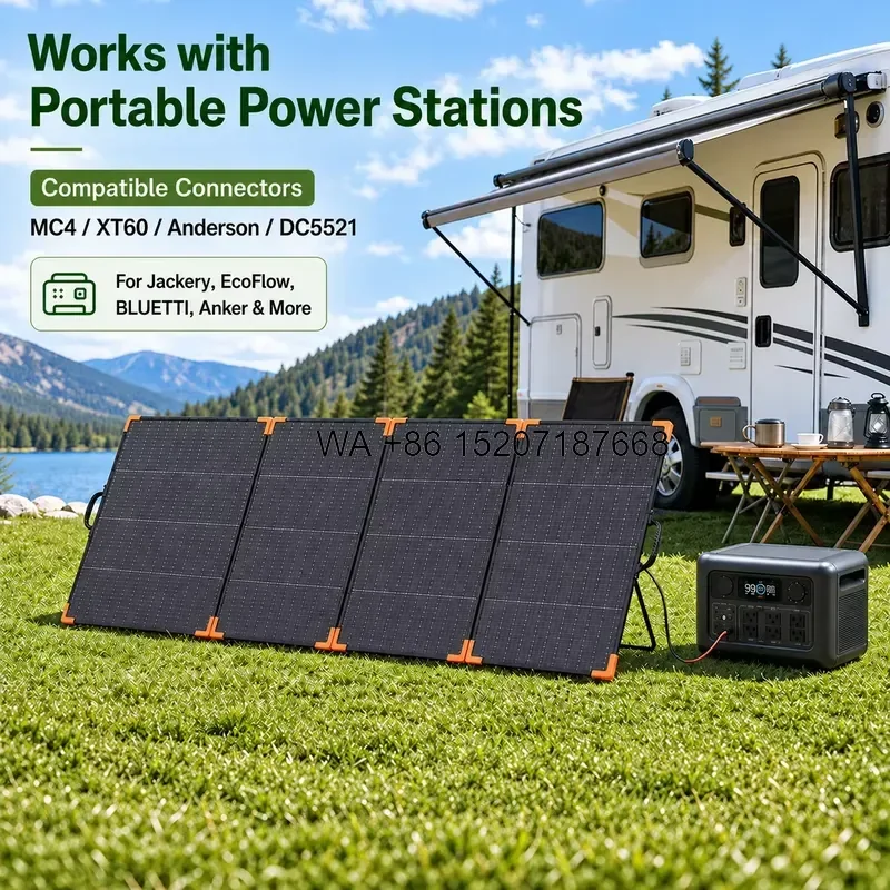 Wmwmnu 400W Portable Power Station Foldable Solar Panel Mono ETFE 23 Percent High Efficiency MC4 Solar Charger for Camping RV