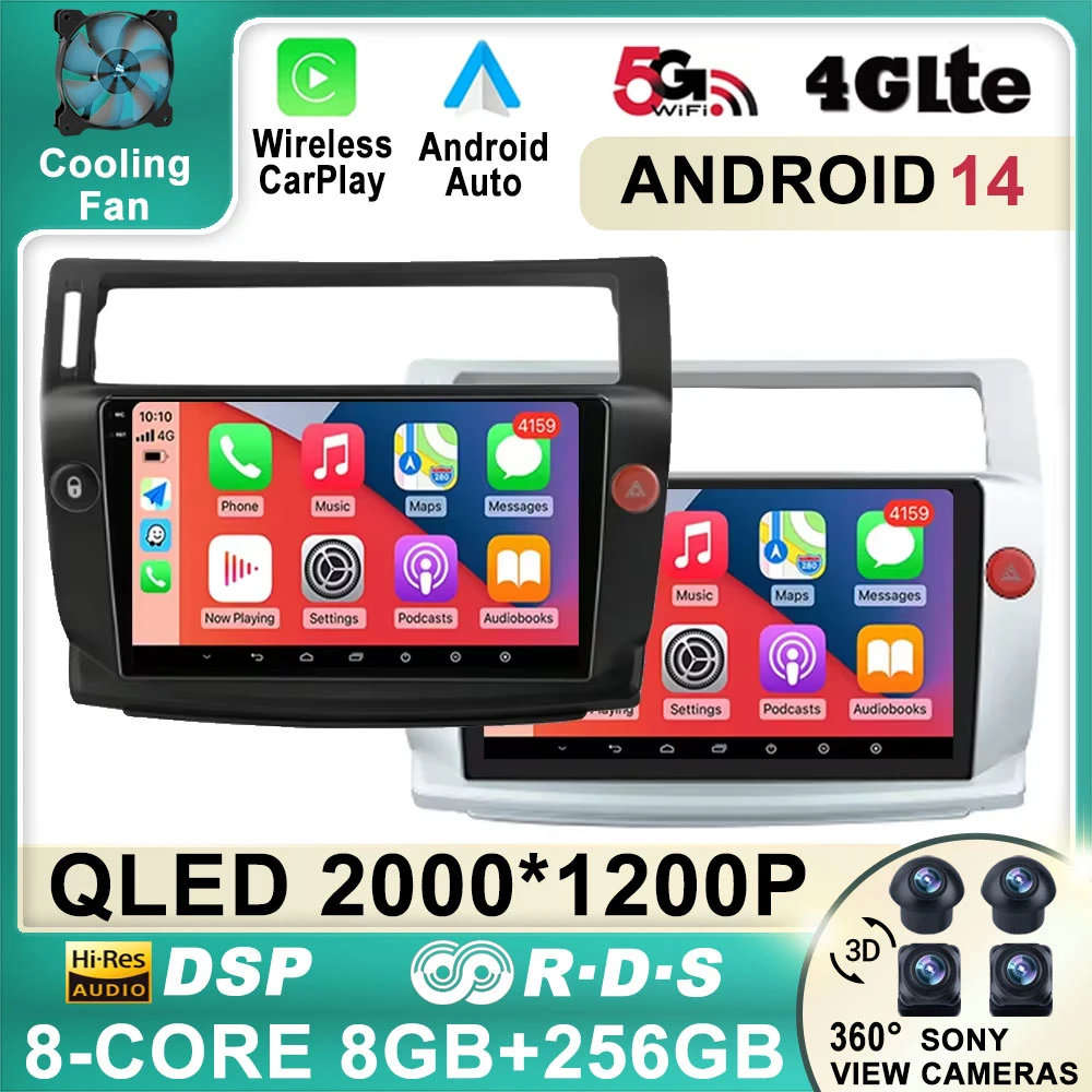 

For Citroen C4 C-Triomphe Quatre 2004-2014 Android 14 Car Stereo Radio Multimedia Video Player GPS 4G Carplay Auto DVD DSP