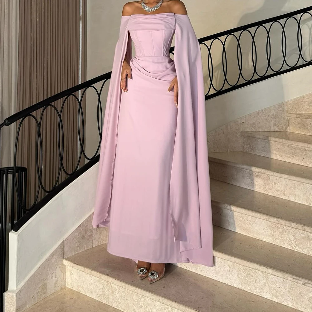 

Customized A-line Evening Dresses Ankle-length Off The Shoulder Sleeveless Prom Gown Fashion Stole Draped Backless Party Gown